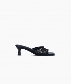 FIRST CHANCE - Carina negro mules de cuero y malla