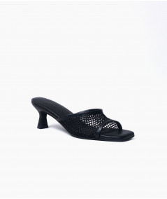 FIRST CHANCE - Carina negro mules de cuero y malla