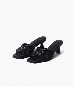 FIRST CHANCE - Carina negro mules de cuero y malla