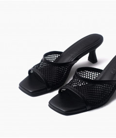 FIRST CHANCE - Carina negro mules de cuero y malla