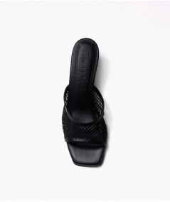 FIRST CHANCE - Carina negro mules de cuero y malla