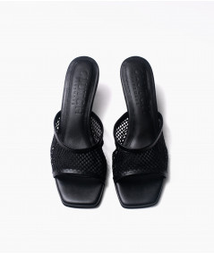 FIRST CHANCE - Carina negro mules de cuero y malla