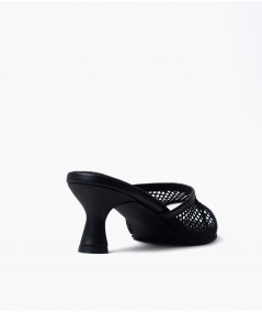 FIRST CHANCE - Carina negro mules de cuero y malla