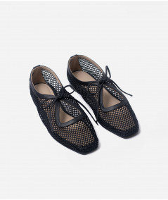 Vero flats negro cuero y malla