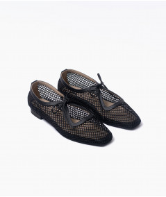 Vero flats negro cuero y malla