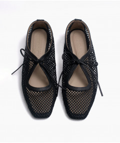 Vero flats negro cuero y malla