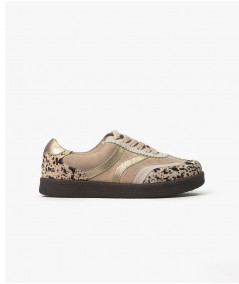 Fausta Zapatillas de cuero print beige