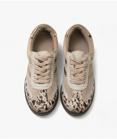 Fausta Zapatillas de cuero print beige