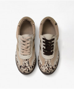 Fausta Zapatillas de cuero print beige
