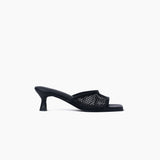 Carina negro mules de cuero y malla