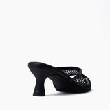 Carina negro mules de cuero y malla