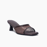 Carina chocolate mules de cuero y malla