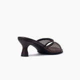 Carina chocolate mules de cuero y malla