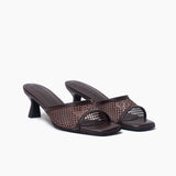 Carina chocolate mules de cuero y malla
