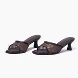 Carina chocolate mules de cuero y malla