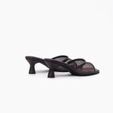 Carina chocolate mules de cuero y malla