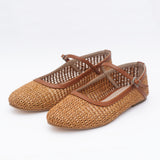 EDICIÓN LIMITADA | Flats Cayetana de cuero y rafia camel