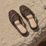 EDICIÓN LIMITADA | Flats Minori cuero y rafia chocolate
