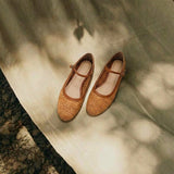 EDICIÓN LIMITADA | Flats Cayetana de cuero y rafia camel