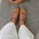 EDICIÓN LIMITADA | Flats Cayetana de cuero y rafia camel