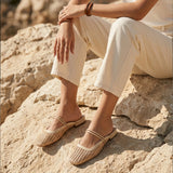 Flats Minori cuero y rafia Natural
